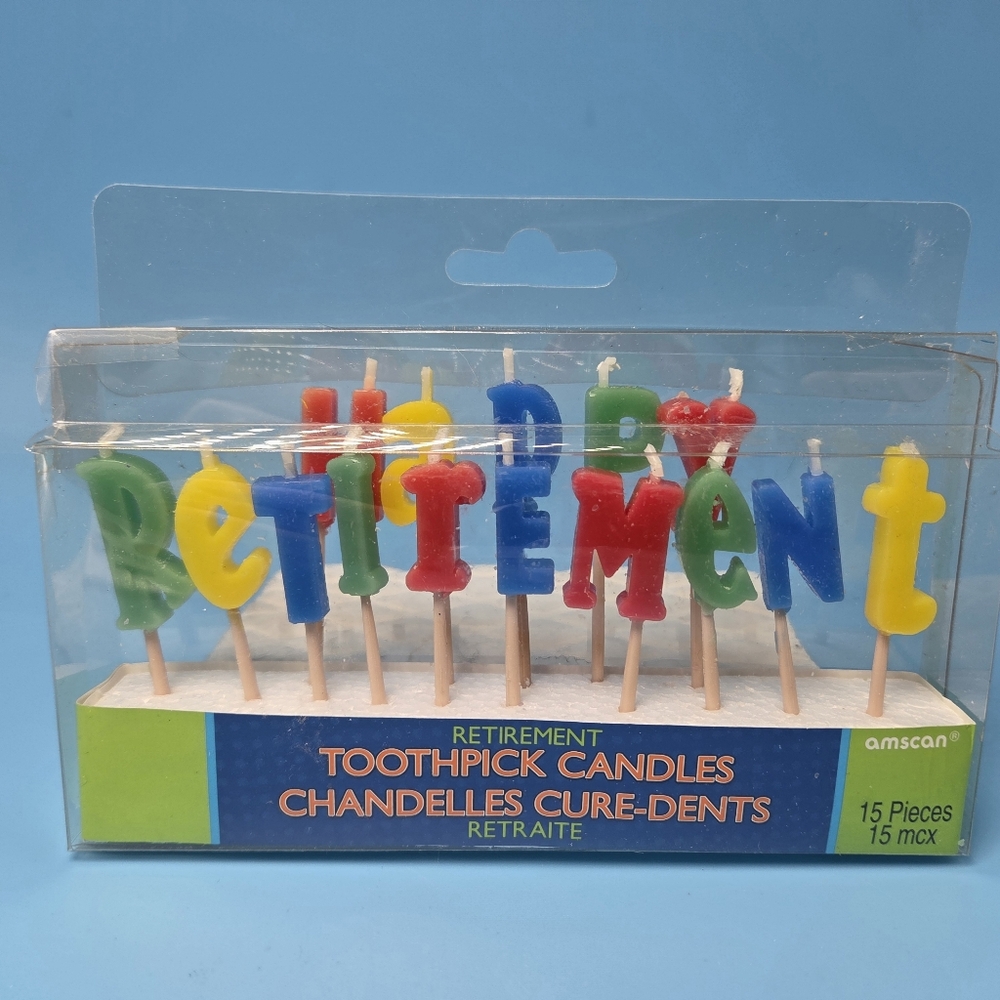 Multi Colored 'HAPPY RETIREMENT' Cake Candle Set, NEW